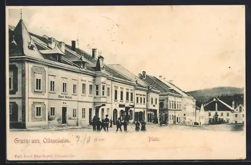 AK Ottensheim, Platz mit Bäckerei Erhard