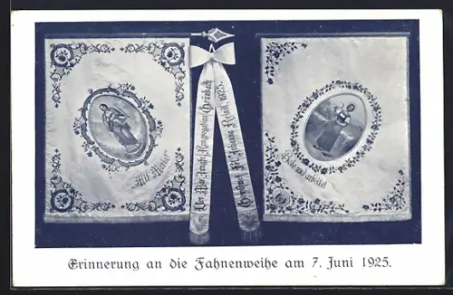 AK Grünbach, Fahnenweihe 1925, Bestickte Fahnen