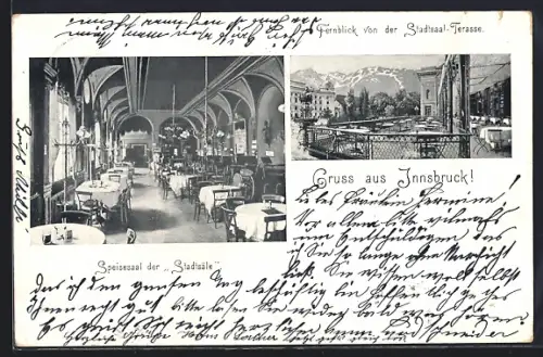 AK Innsbruck, Restaurant Stadtsäle, Speisesaal und Stadtsaal-Terrasse