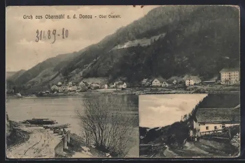 AK Kirchberg ob der Donau, Obermühl an der Donau von der gegenüberliegenden Flussseite