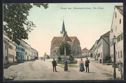 AK Oberneukirchen, Ortspartie mit Kirche