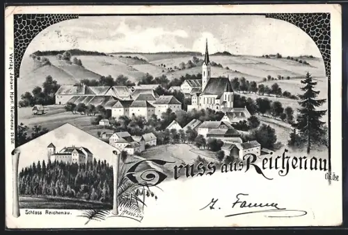 AK Reichenau /Ob. Öst., Schloss Reichenau und Totalansicht