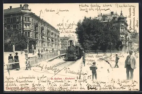 AK St. Gallen, Einfahrt der Eisenbahn in die Rosenbergstrasse