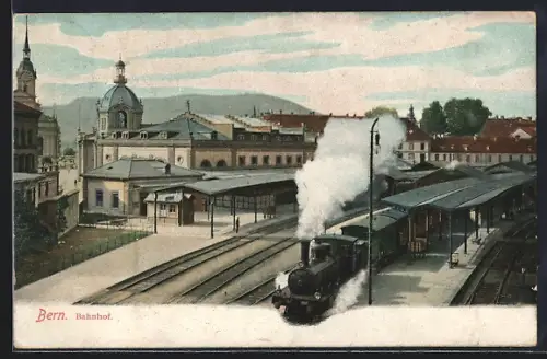 AK Bern, Eisenbahnzug verlässt den Bahnhof