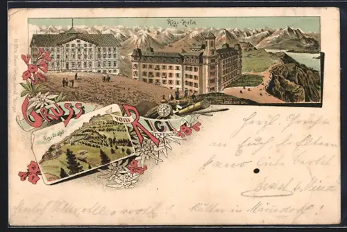 Vorläufer-Lithographie Rigi, 1895, Rigi Kulm, Rigi Staffel
