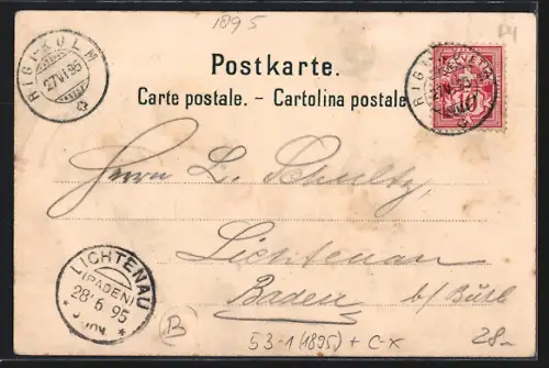 Vorläufer-Lithographie Rigi, 1895, Rigi Kulm, Rigi Staffel