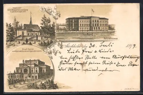 Lithographie Stockholm, Nationalmuseum, Kongl. Operan, Godtheim