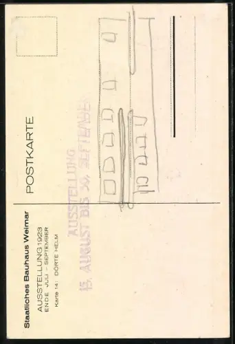 Künstler-AK sign. Dörte Helm: Staatliches Bauhaus Weimar, Ausstellung 1923, Karte 14