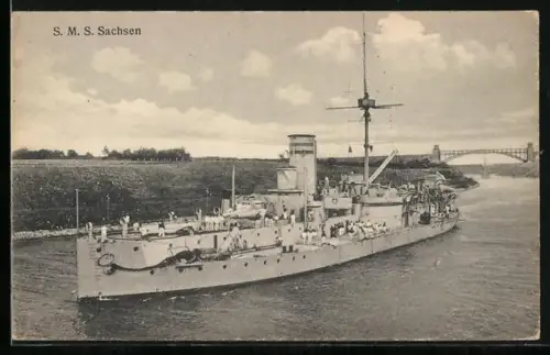 AK Kriegsschiff S. M. S. Sachsen in Fahrt