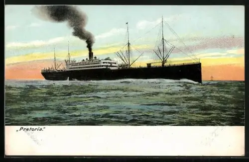 AK Passagierschiff Pretoria fährt in den Sonnenuntergang