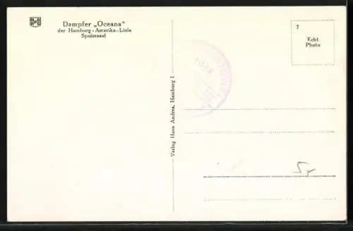 AK Dampfer Oceana, Speisesaal, Passagierschiff