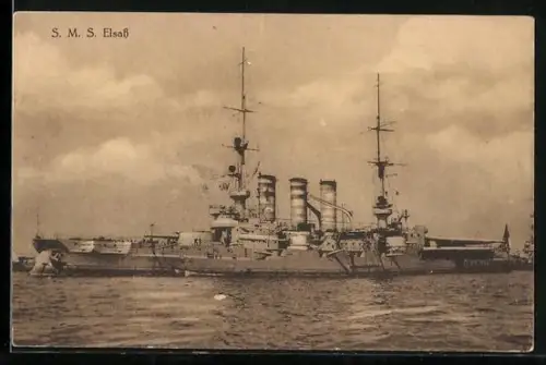 AK Kriegsschiff SMS Elsass auf See