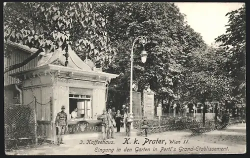 AK Wien, Wiener Prater, Eingang in den Garten in Pertl`s Restaurant