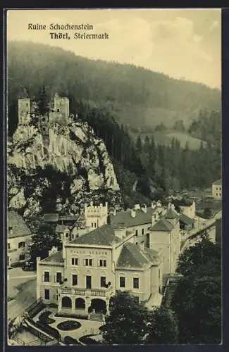 AK Thörl /Steiermark, Ruine Schachenstein und Talpanorama