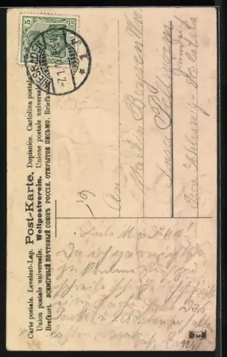 AK Auto fährt durch den Schnee, Neujahrsgruss