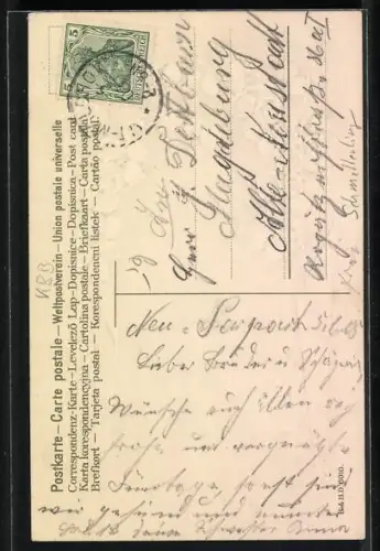 Präge-AK Schmetterlinge u. Marienkäfer, Maiglöckchen, Pfingstgruss