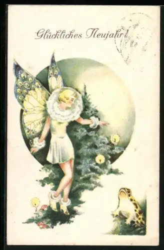 AK Glückliches Neujahr!, Fee und Frosch mit Jahreszahl 1933