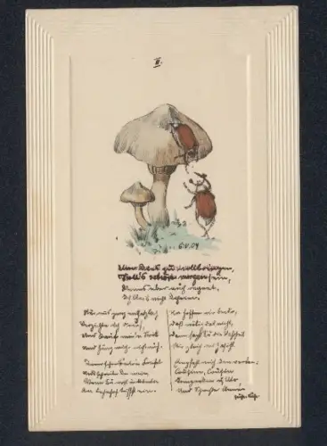 AK Zwei Maikäfer und zwei Pilze