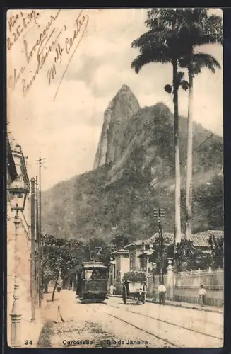 AK Rio de Janeiro, Strassenbahn auf dem Corcovado