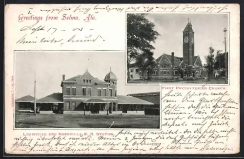 AK Selma, AL, Louisville and Nashville R. R. Station, Bahnhof, First Presbyterian Church