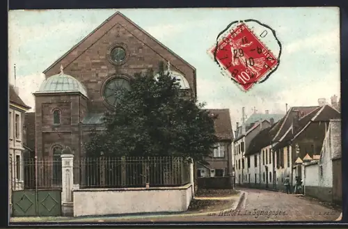 AK Belfort, la Synagogue, Strassenpartie an der Synagoge