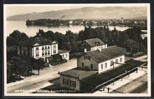 AK Arbon a. Bodensee, Bahnhof und Bahnhof-Hotel Steiert
