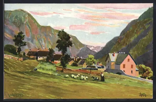 Künstler-AK Leopoldo Metlicovitz: Varzo, Panorama
