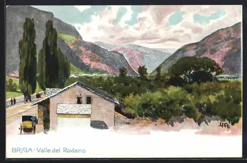 Künstler-AK Leopoldo Metlicovitz: Briga Marittima /Valle del Rodano, Panorama