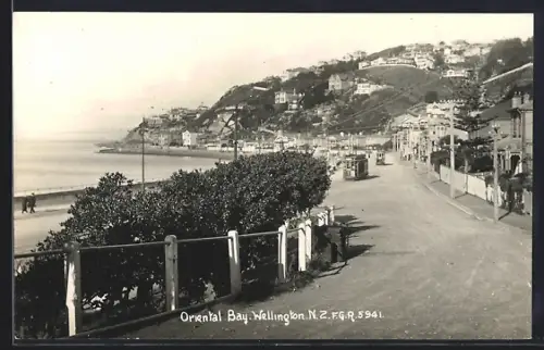 AK Wellington, Oriental Bay, Strassenbahn