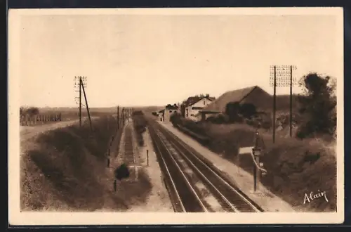 AK Mesgrigny, La Gare, La ligne de Paris, Bahnhof