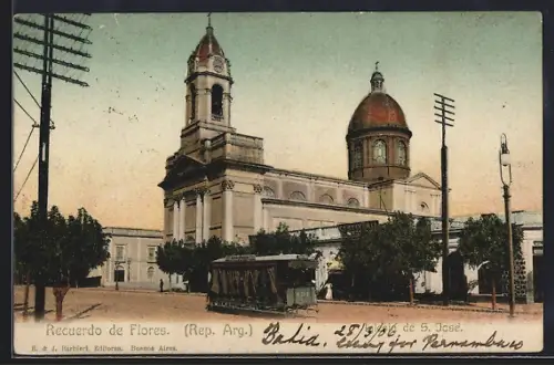 AK Buenos Aires, Iglesia de S. José, Strassenbahn