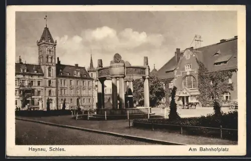 AK Haynau /Schles., Am Bahnhofplatz