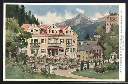 Künstler-AK Edward Harrison Compton: Badgastein, Hotel und Badehaus Grabenbäckerquelle