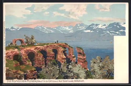 Künstler-AK Zeno Diemer: Sermione am Gardasee, Dir Römischen Ruinen (Grotte di Catullo)