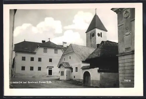 AK Dimbach b. Grein a. d. Donau, Leopold Menzls Gasthaus, Kirche