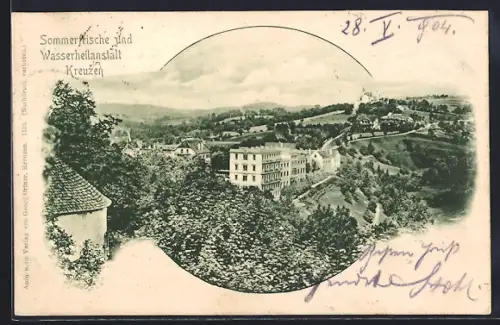 AK Bad Kreuzen, Panorama mit Wasserheilanstalt