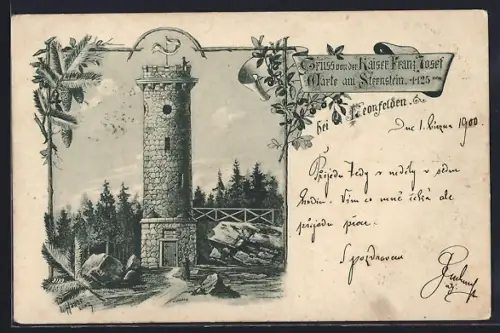 Lithographie Leonfelden, Kaiser Franz Josef-Warte am Sternstein