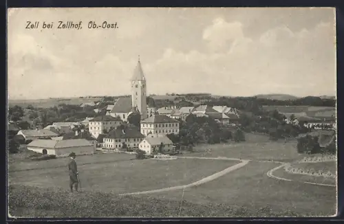 AK Zell b. Zellhof, Ortsansicht mit Kirche