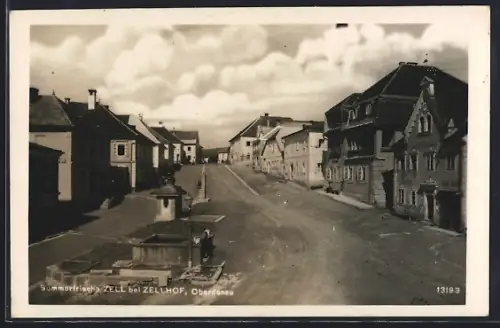 AK Zell b. Zellhof, Gemeindeamt, Strassenpartie mit Geschäften