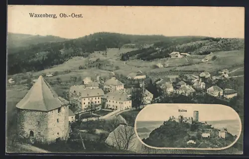 AK Waxenberg, Ruine, Blick von der Ruine über den Ort