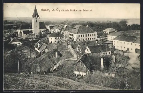AK Saxen /O.-Ö., Ortspartie mit Kirche