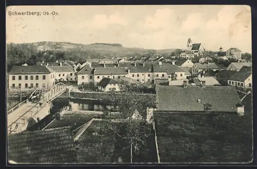 AK Schwertberg /O.-Ö., Totalansicht mit Brücke u. Kirche aus der Vogelschau