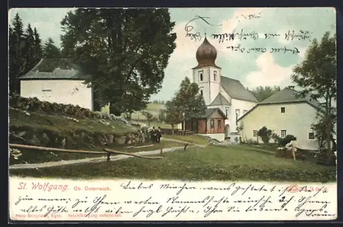 AK St. Wolfgang /Ob. Österreich, Ortspartie mit Kirche
