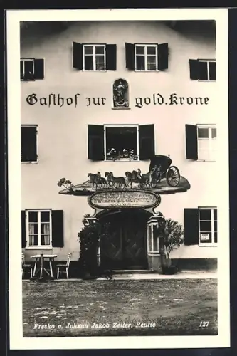 AK Reutte, Gasthof zur gold. Krone mit Fresko v. Johann Jakob Zeiler