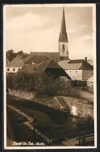 AK Zwettl /Ob. Öst., Blick auf den Kirchturm