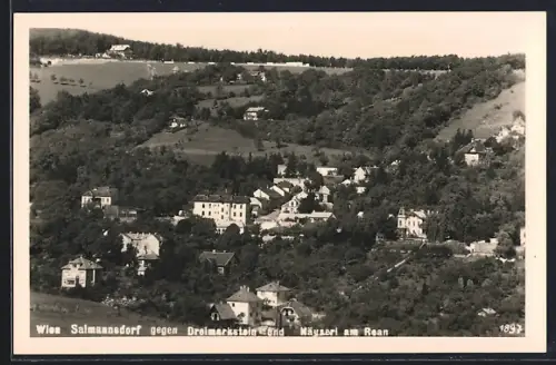 AK Wien, Salmannsdorf, Ortsansicht gegen Dreimarkstein und Mäuserl am Rean