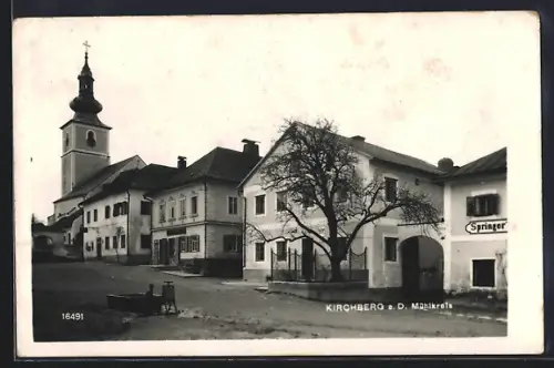 AK Kirchberg a. D., Strassenpartie mit Kirche