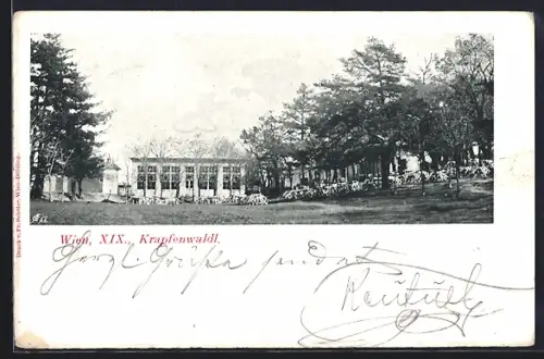 AK Wien, Gasthaus Krapfenwaldl mit Garten