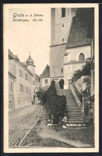 AK Grein a. d. D., Gasse mit Treppenaufgang