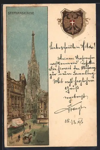 Lithographie Wien, Blick auf die Stephanskirche